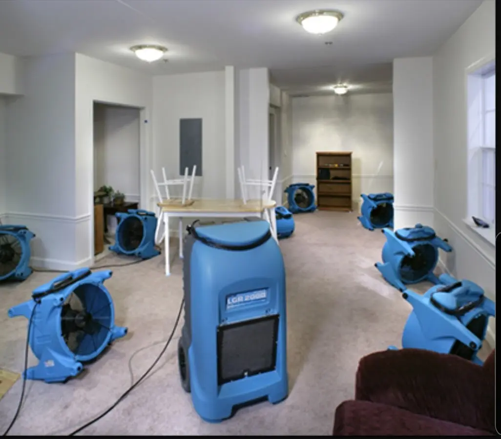 Air movers and dehumidifier setup for Water Extraction & Removal in Plain City